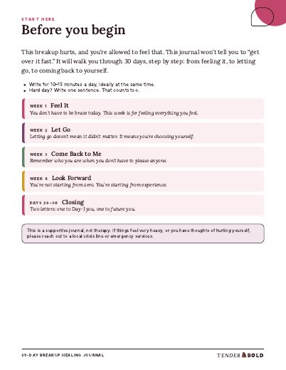 Inside page preview of 30-Day Breakup Healing Journal