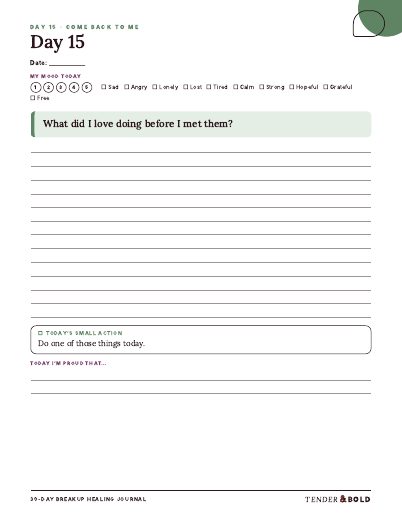 Inside page preview of 30-Day Breakup Healing Journal