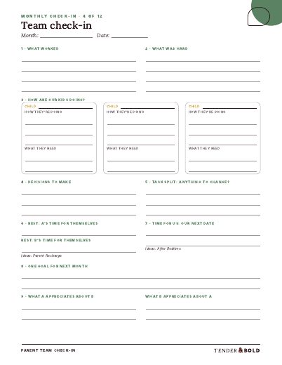 Inside page preview of Parent Team Check-In